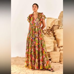 FARM RIO Macaw maxi dress, Boho, beach, summer, resort, size XL, FREE shipping!